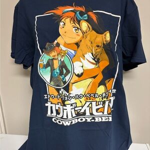 Cowboy Bebop Anime Graphic Tee - Navy with Orange & White Print